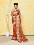 Piyari Fashion Women's Orange Dual Tone Organic Tissue Jamdani Saree With Blouse Piece
