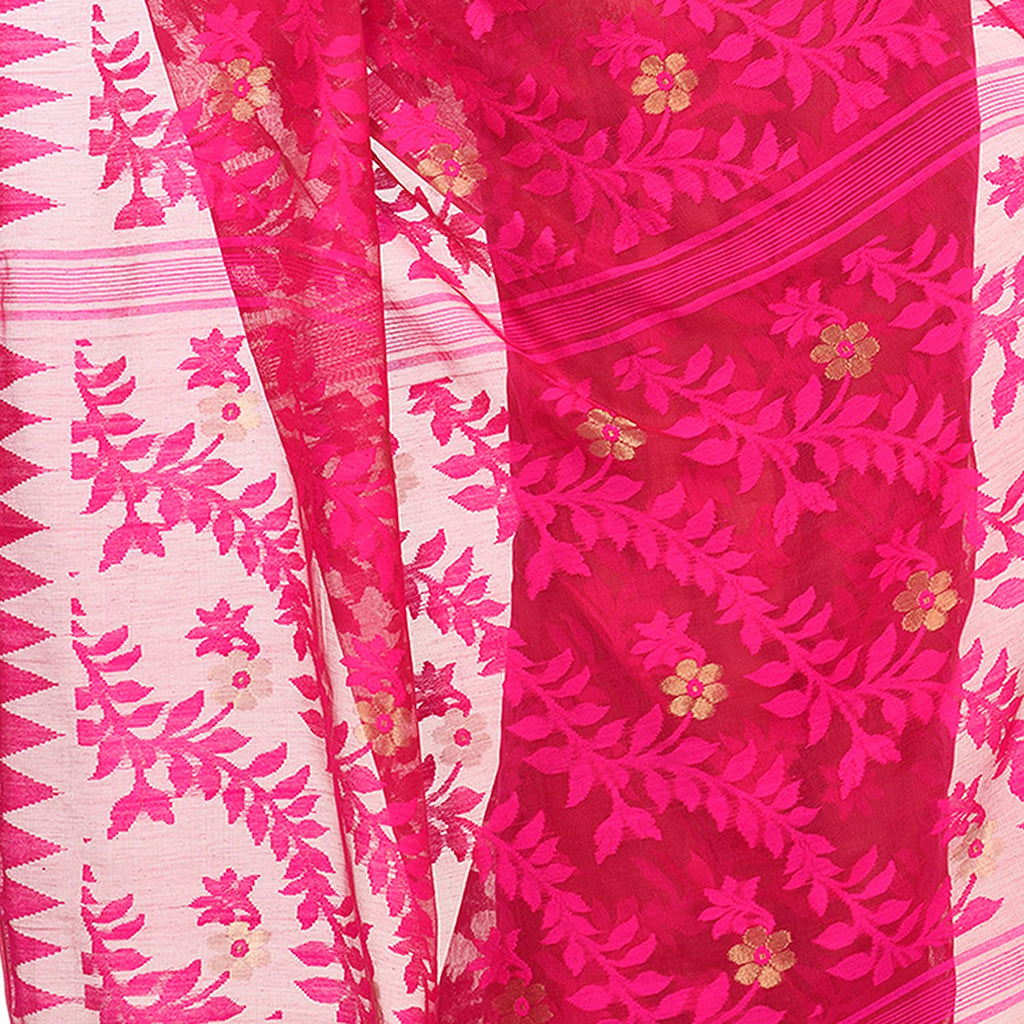 Cotton Blend Handloom Pink Jamdani Saree