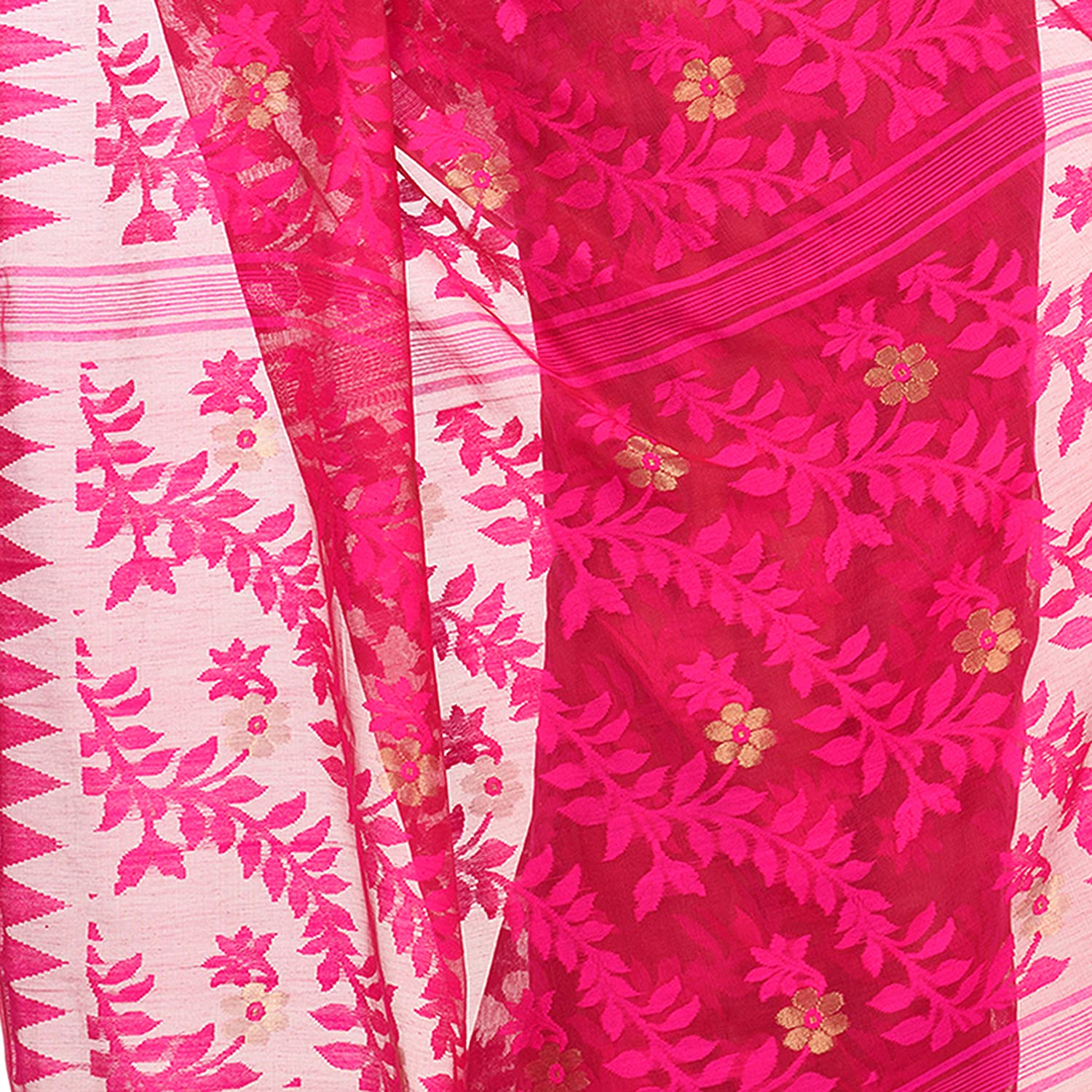 Cotton Blend Handloom Pink Jamdani Saree