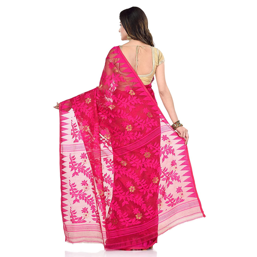 Cotton Blend Handloom Pink Jamdani Saree
