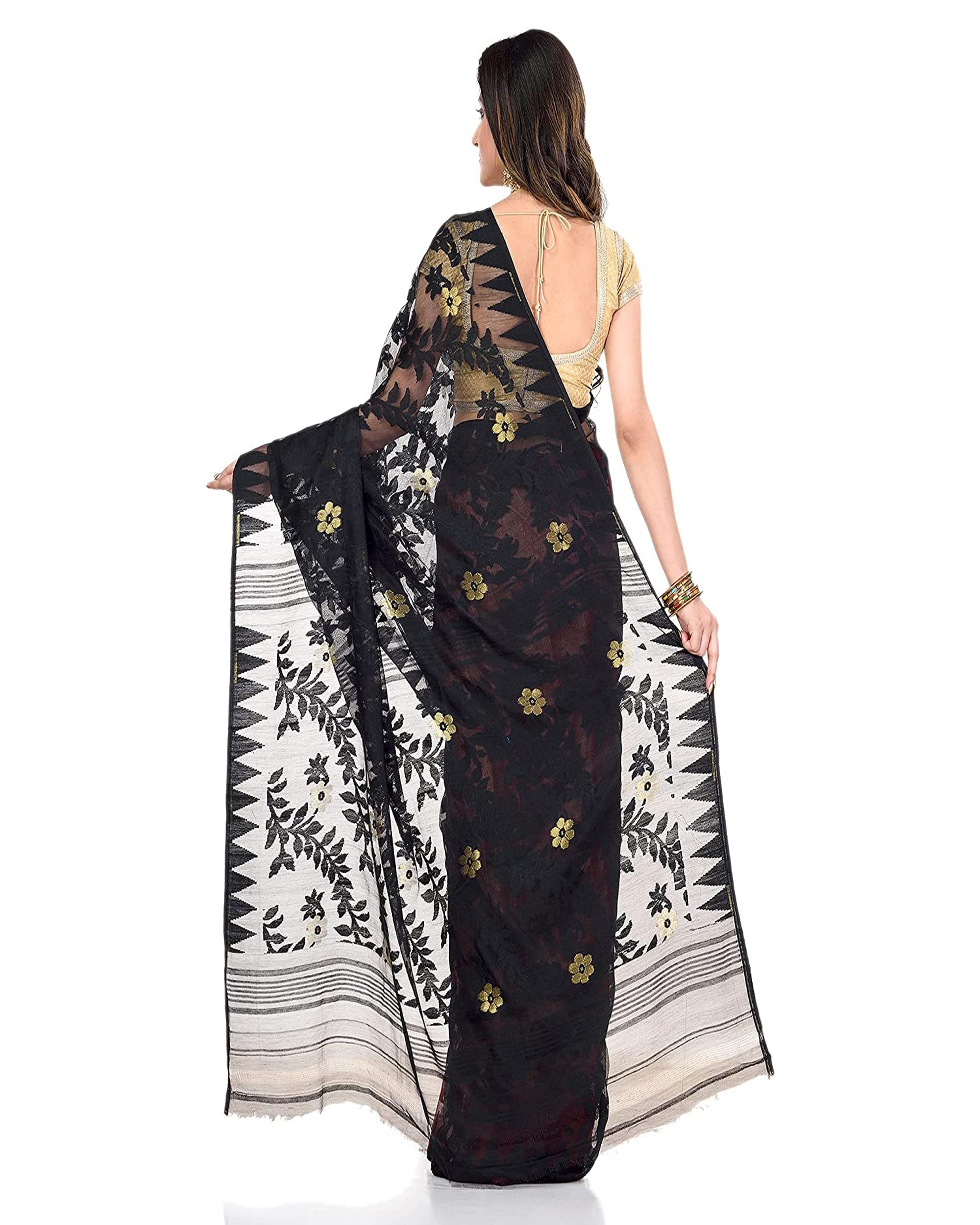 Black and Red Jamdani Handloom Cotton Blend Saree