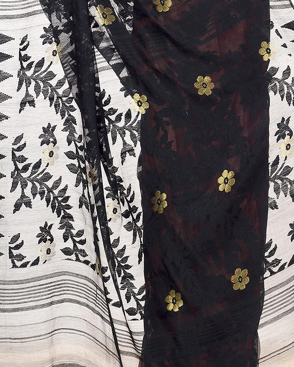 Black and Red Jamdani Handloom Cotton Blend Saree
