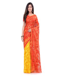Yellow and orange dual-tone cotton blend handloom Jamdani saree.