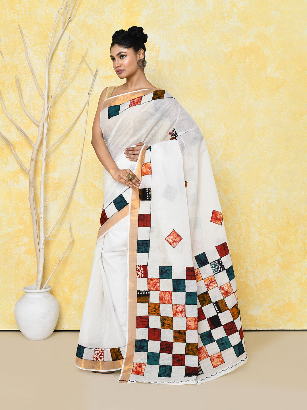 White Exclusive Applique Saree with Blouse Piece