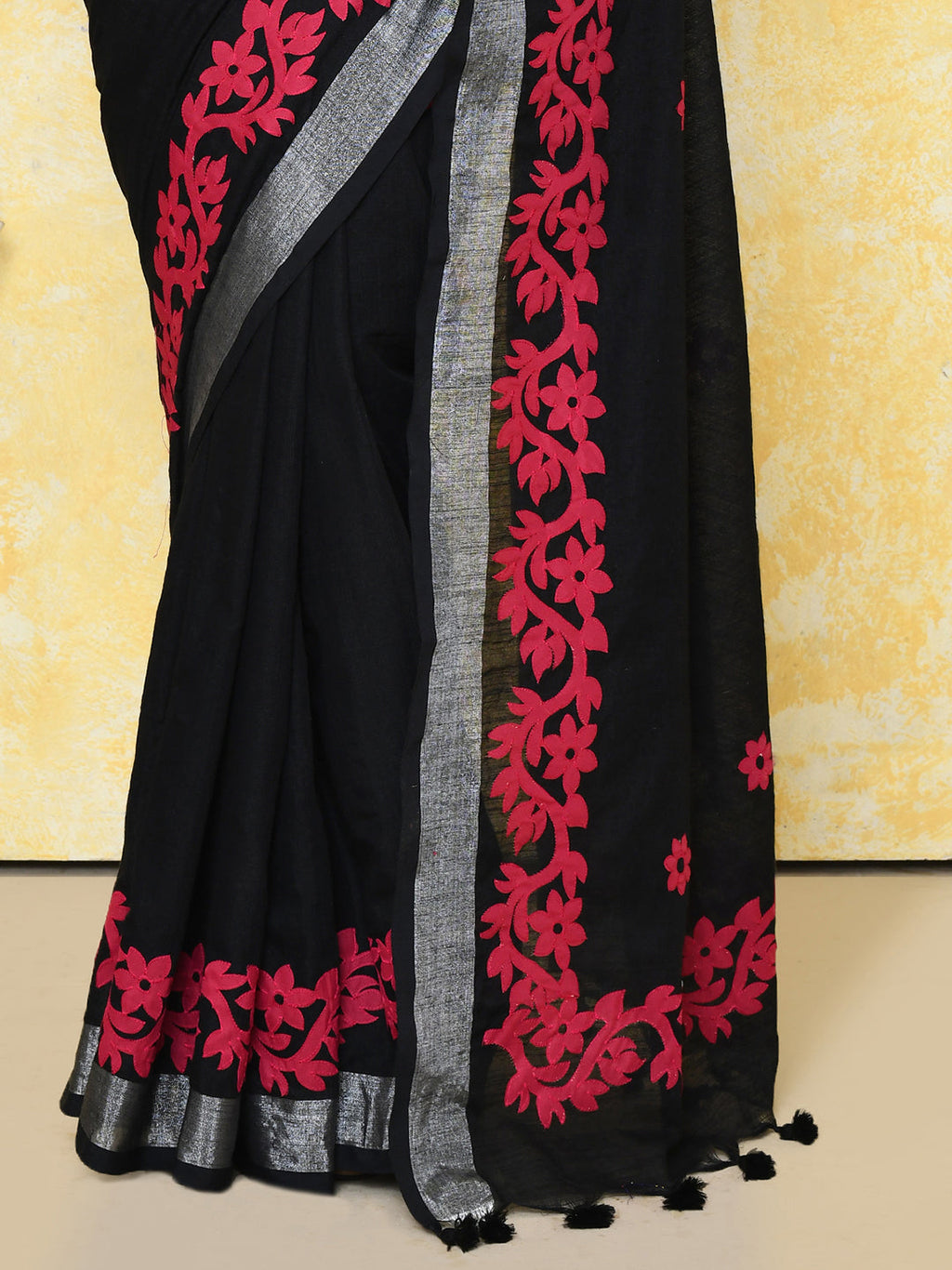 Black Exclusive Applique Saree with Matching Blouse Piece