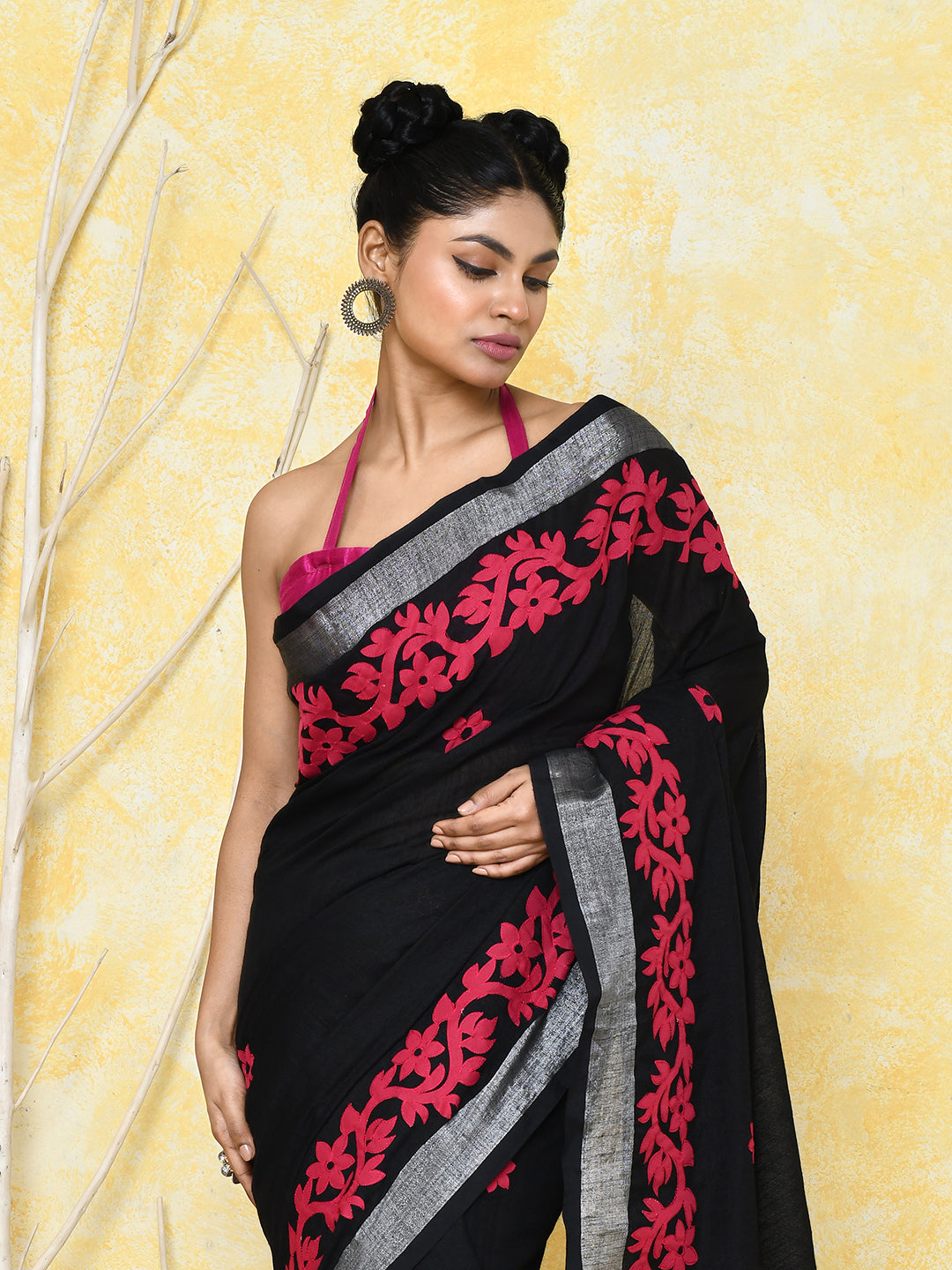 Black Exclusive Applique Saree with Matching Blouse Piece