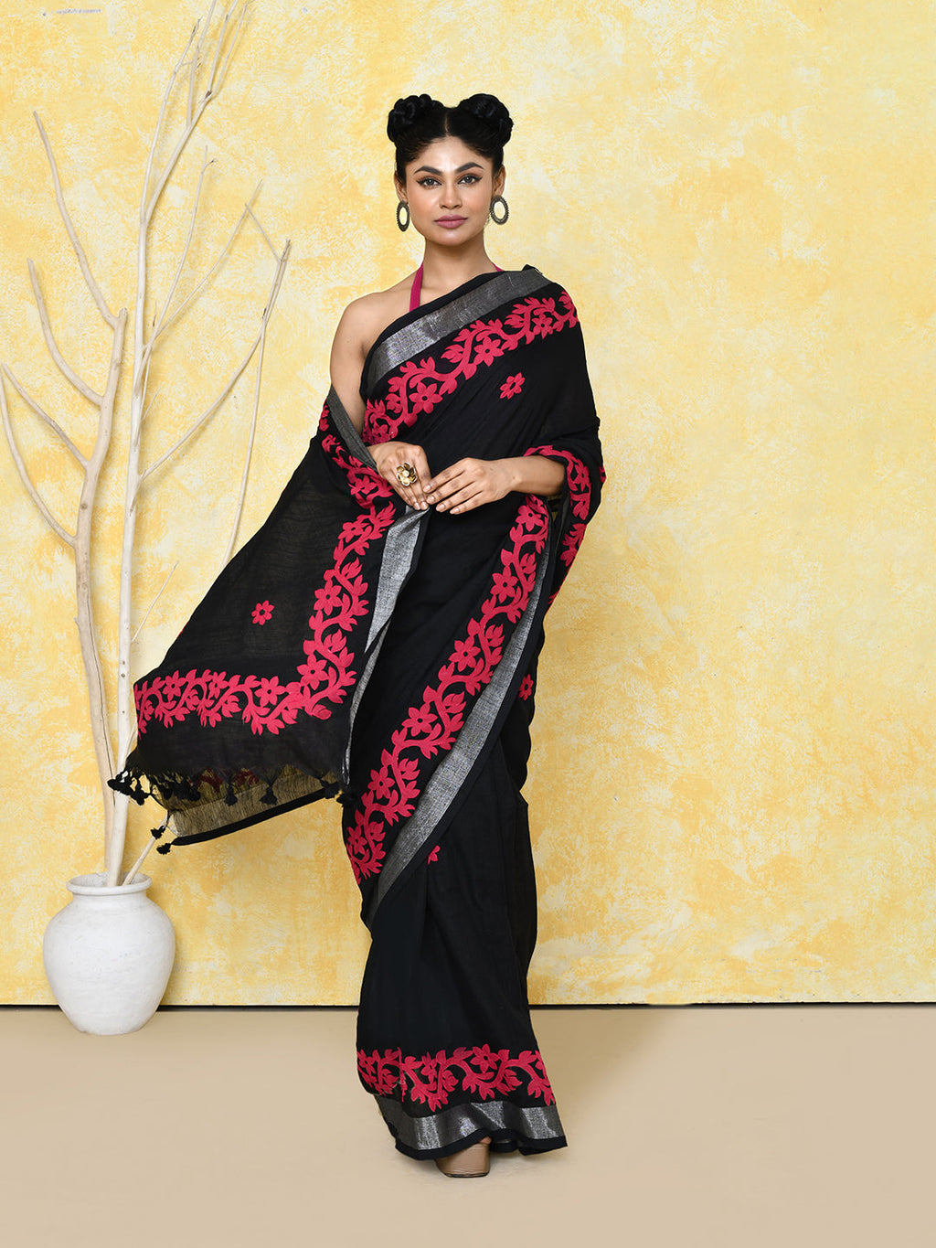 Black Exclusive Applique Saree with Matching Blouse Piece