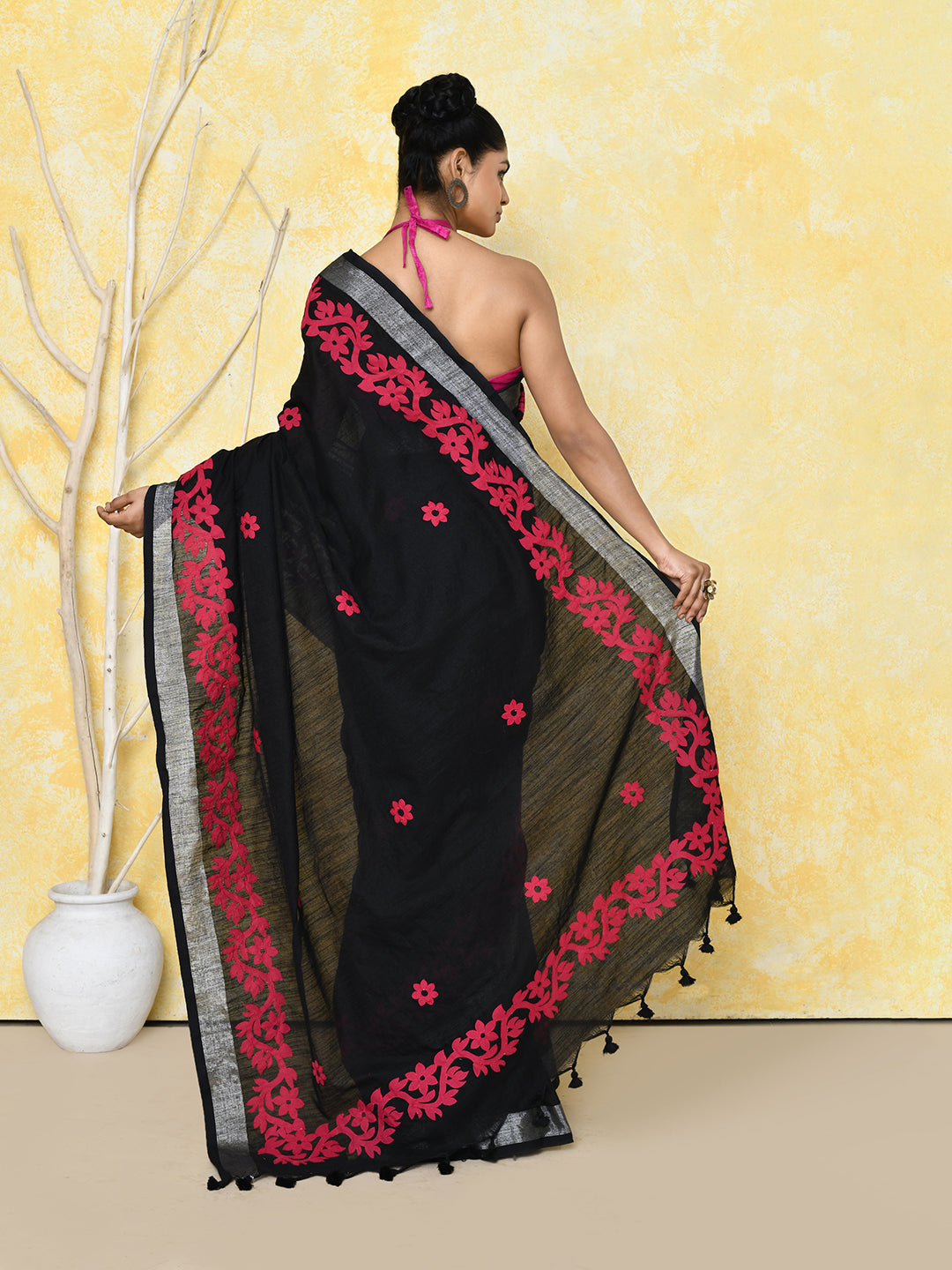 Black Exclusive Applique Saree with Matching Blouse Piece