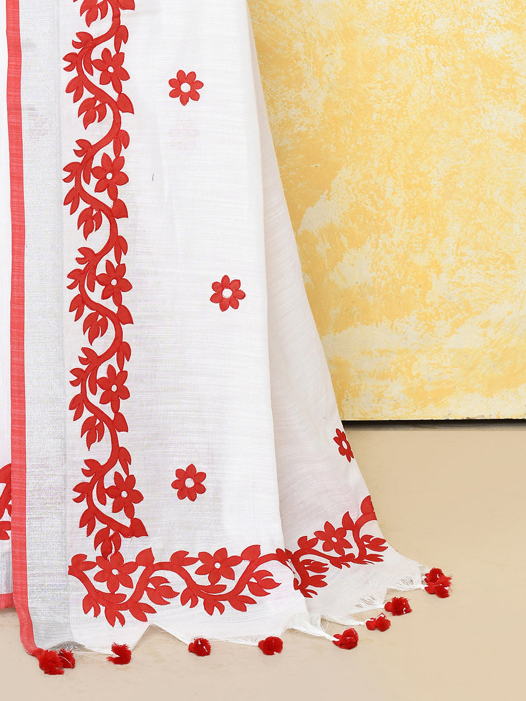 White Exclusive Applique Saree with Matching Blouse Piece