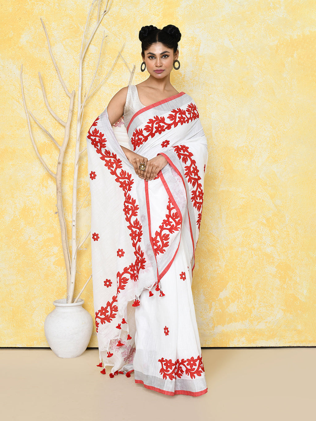 White Exclusive Applique Saree with Matching Blouse Piece