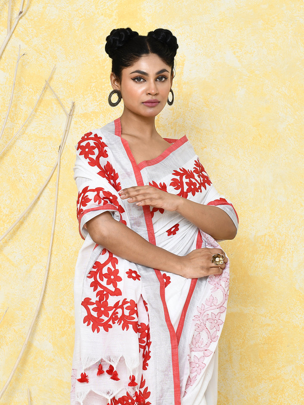 White Exclusive Applique Saree with Matching Blouse Piece