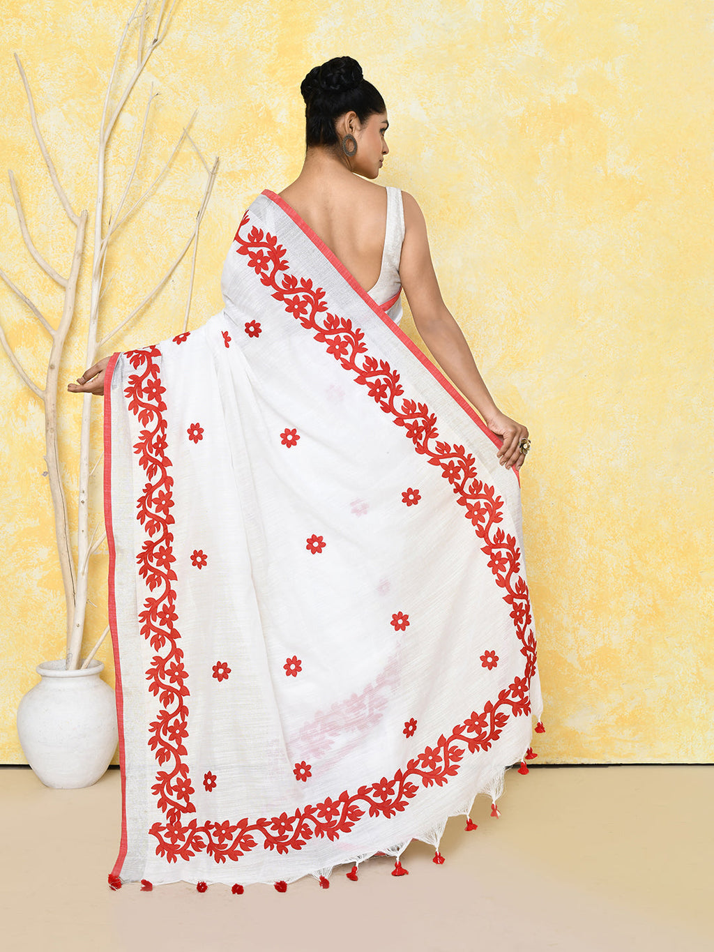 White Exclusive Applique Saree with Matching Blouse Piece