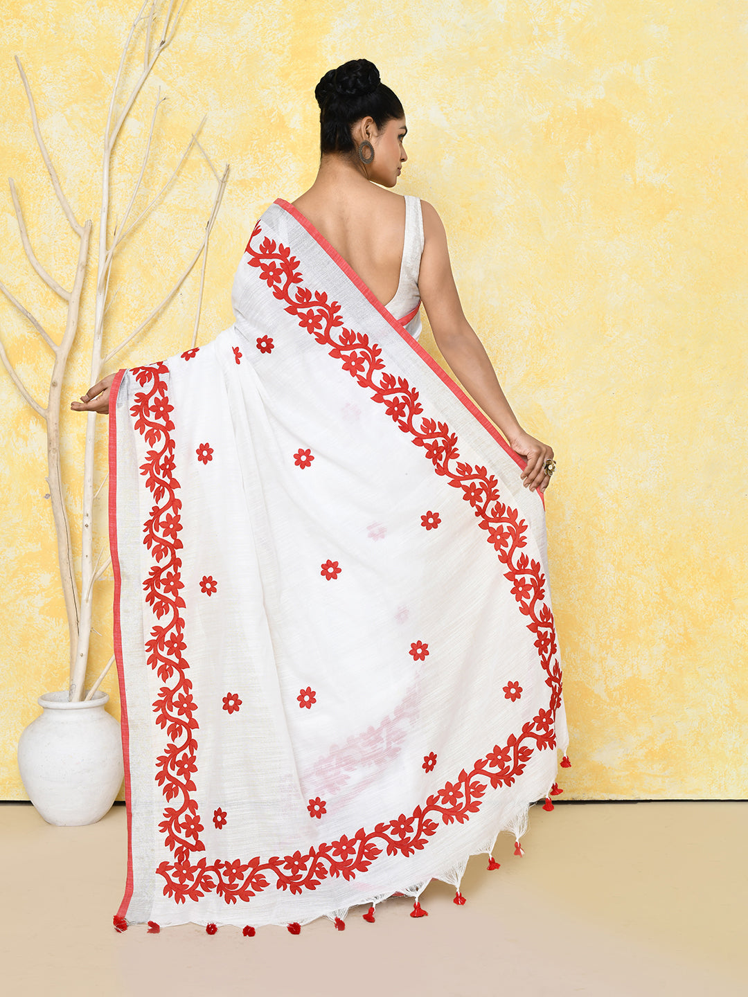 White Exclusive Applique Saree with Matching Blouse Piece