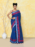 Piyari Fashion Women's Royal Blue Exclusive Applique Saree With Blouse Piece