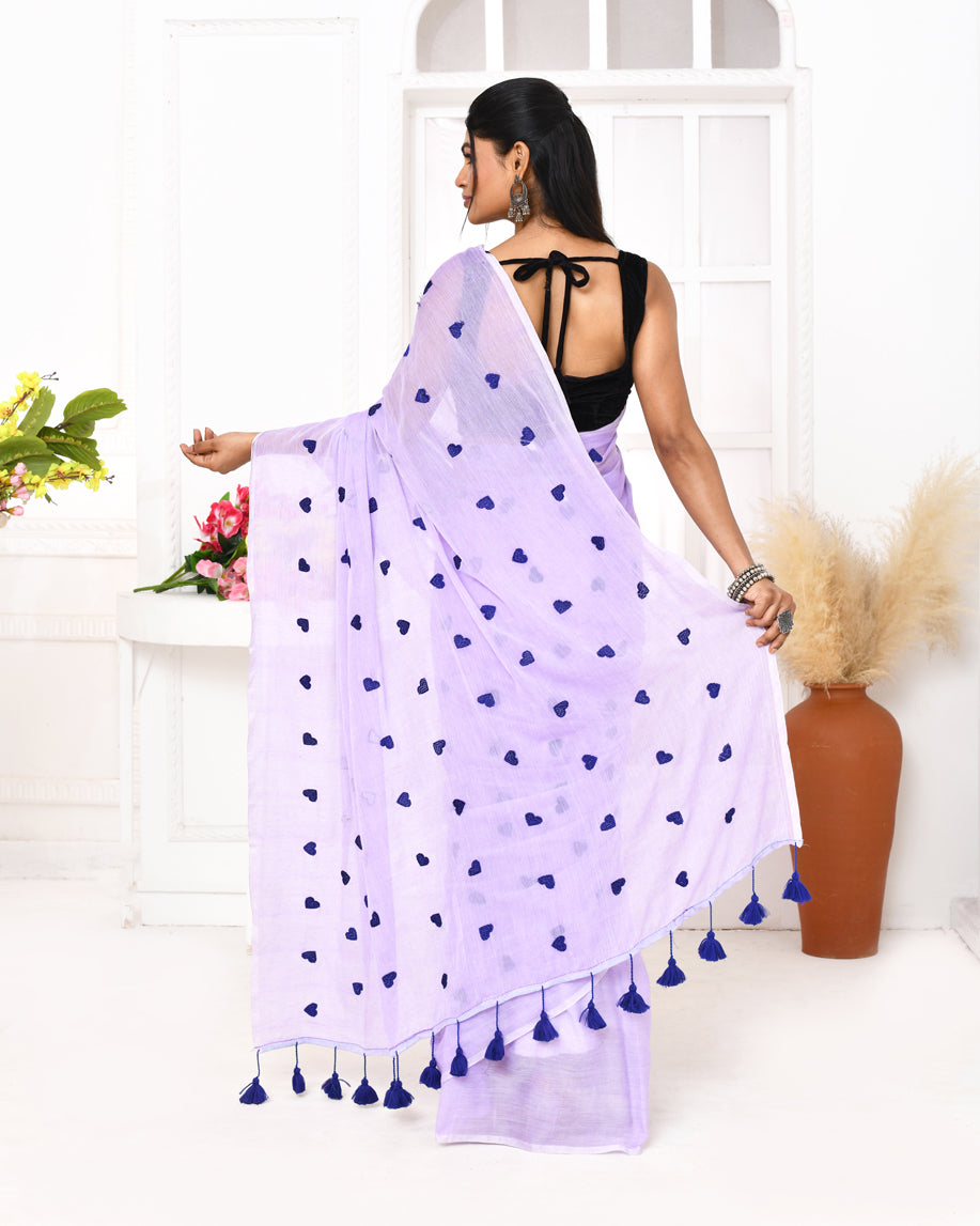 Light Lavender Handspun Cotton Saree with Exclusive Embroidery
