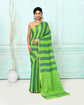 Elegant green handloom Jamdani cotton saree with matching blouse piece