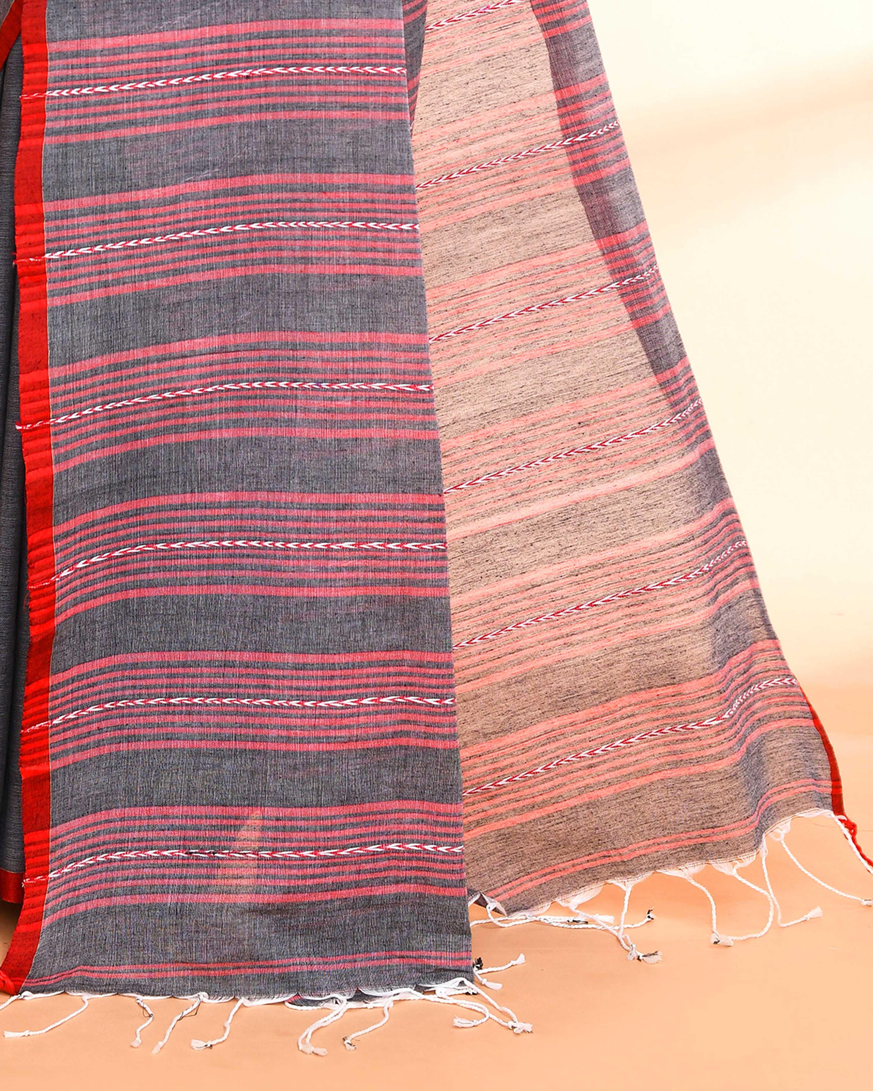 Grey Hand Work Cotton Saree with Matching Blouse