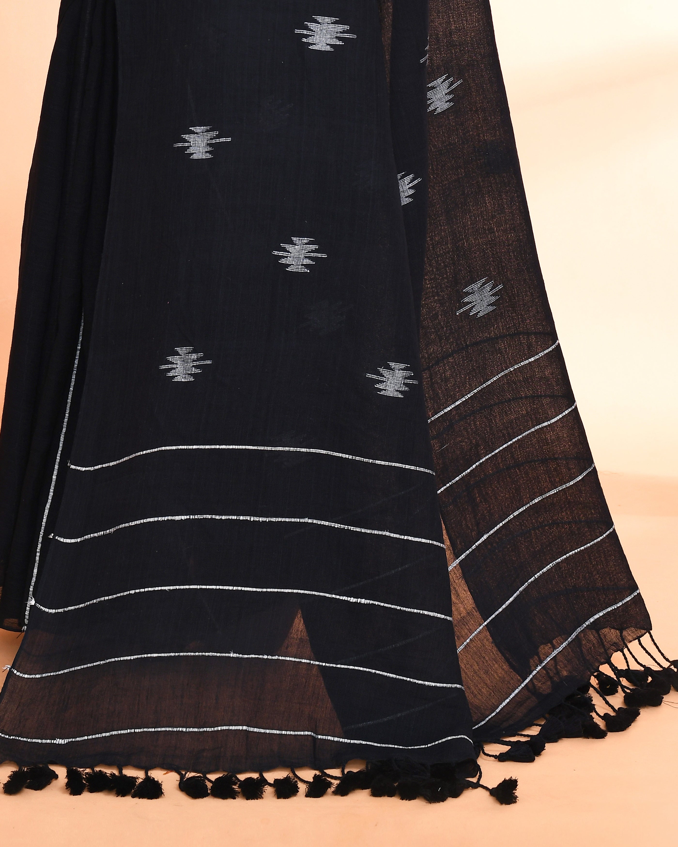 Black Hand Work Cotton Jamdani Saree with Blouse