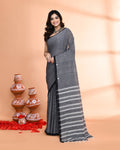 Piyari Fashion Women`s Grey Hand Work Cotton Saree With Blouse