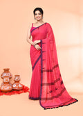 Piyari Fashion Women`s Pink Mul Cotton Handloom Jamdani Saree With Blouse