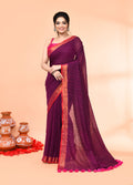Magenta handloom cotton saree decorated with shimmering sequins, including blouse