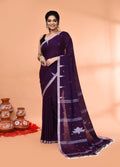 Piyari Fashion Women`s Purple Mul Cotton Handloom Jamdani Saree With Blouse