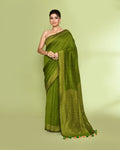 Apple Green Embellished Sequined Cotton Saree