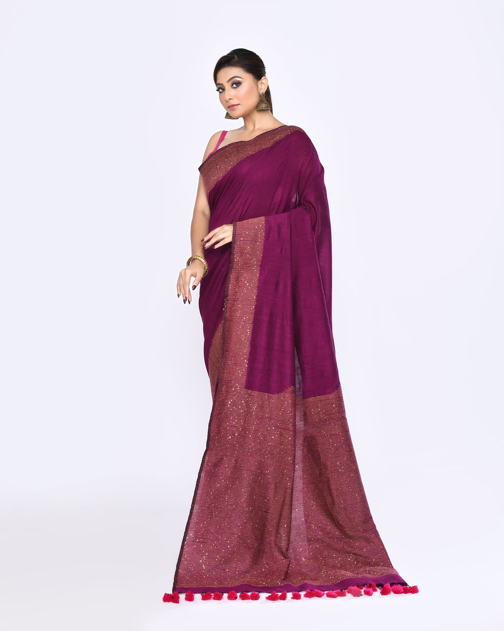 Magenta Embellished Sequined Cotton Saree