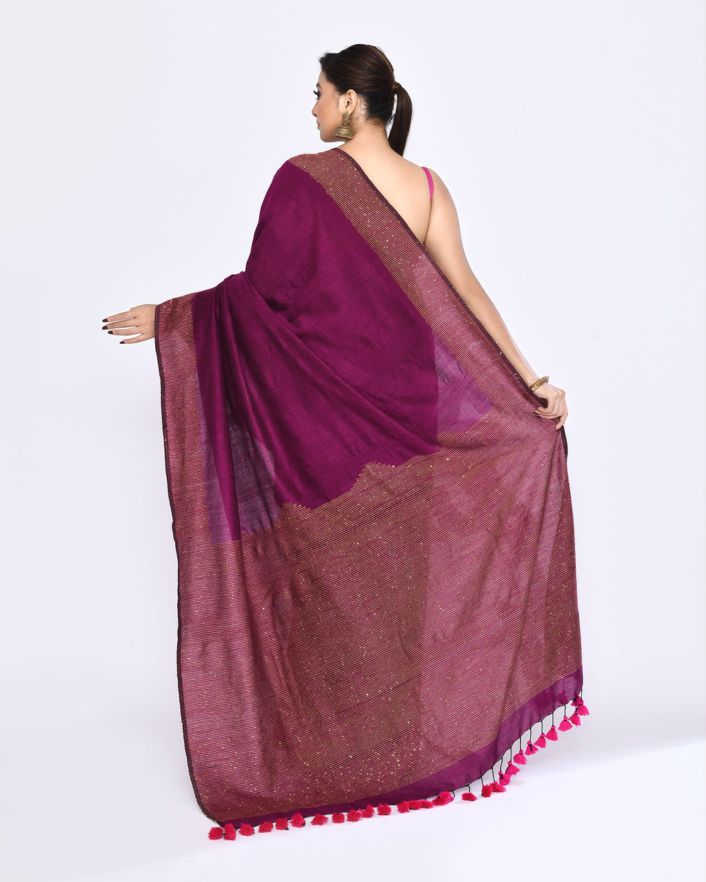 Magenta Embellished Sequined Cotton Saree