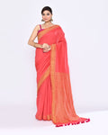Tomato Red cotton saree with elegant sequin embellishments