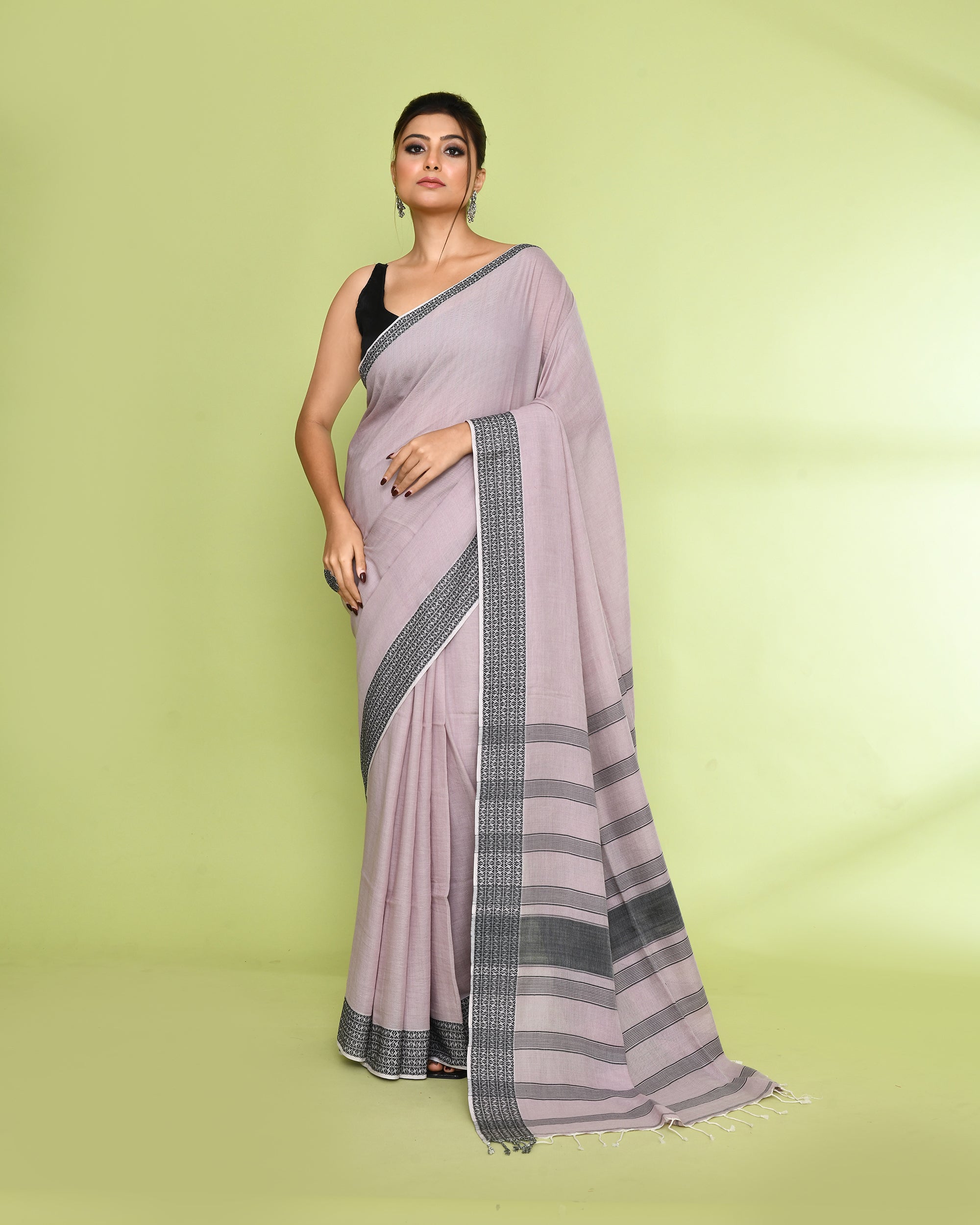 Alabaster Embellished Sequined Cotton Saree for Women