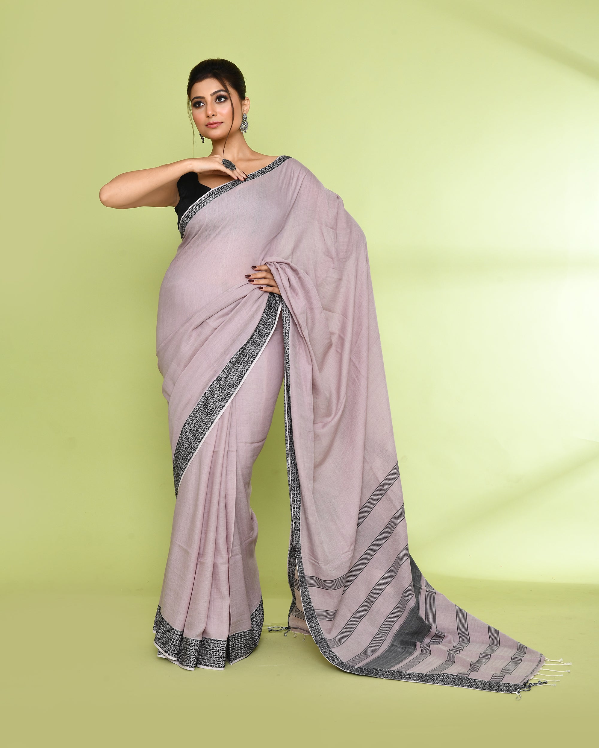 Alabaster cotton saree featuring elegant sequin embellishments