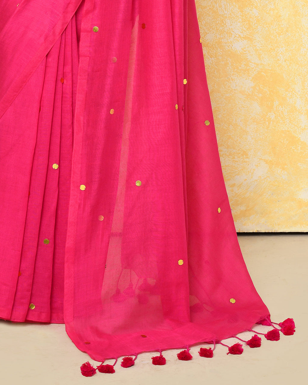 Pink Sequin Work Soft Pure Cotton Saree with Blouse Piece