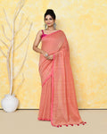 Peach pure cotton saree with sequin detailing and matching blouse piece