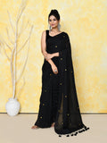 Elegant black pure cotton saree with shimmering sequin embellishments