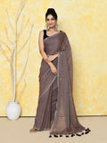 Mocha pure cotton saree with elegant sequin embellishments