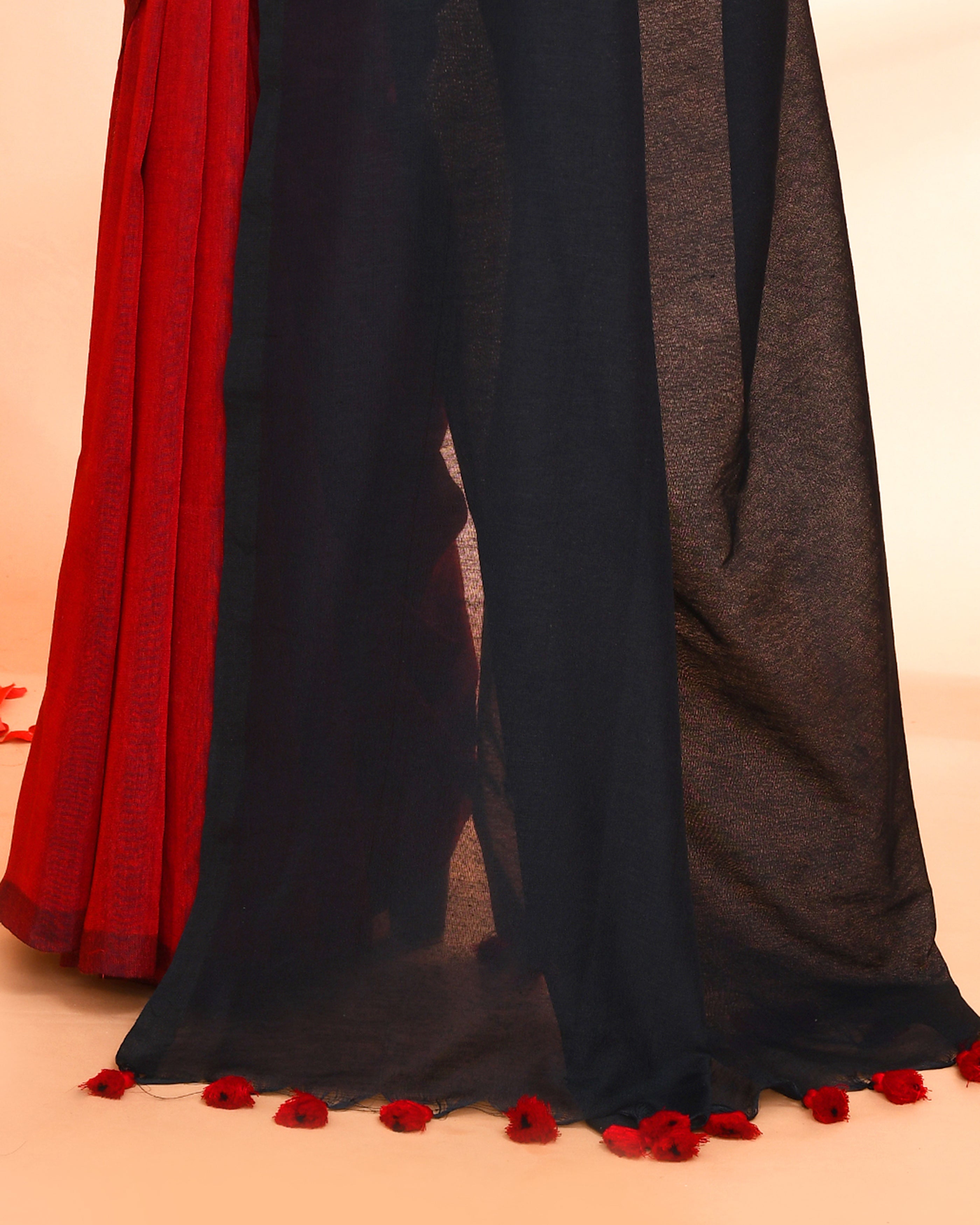 Handspun Cotton Red Handloom Saree with Matching Blouse