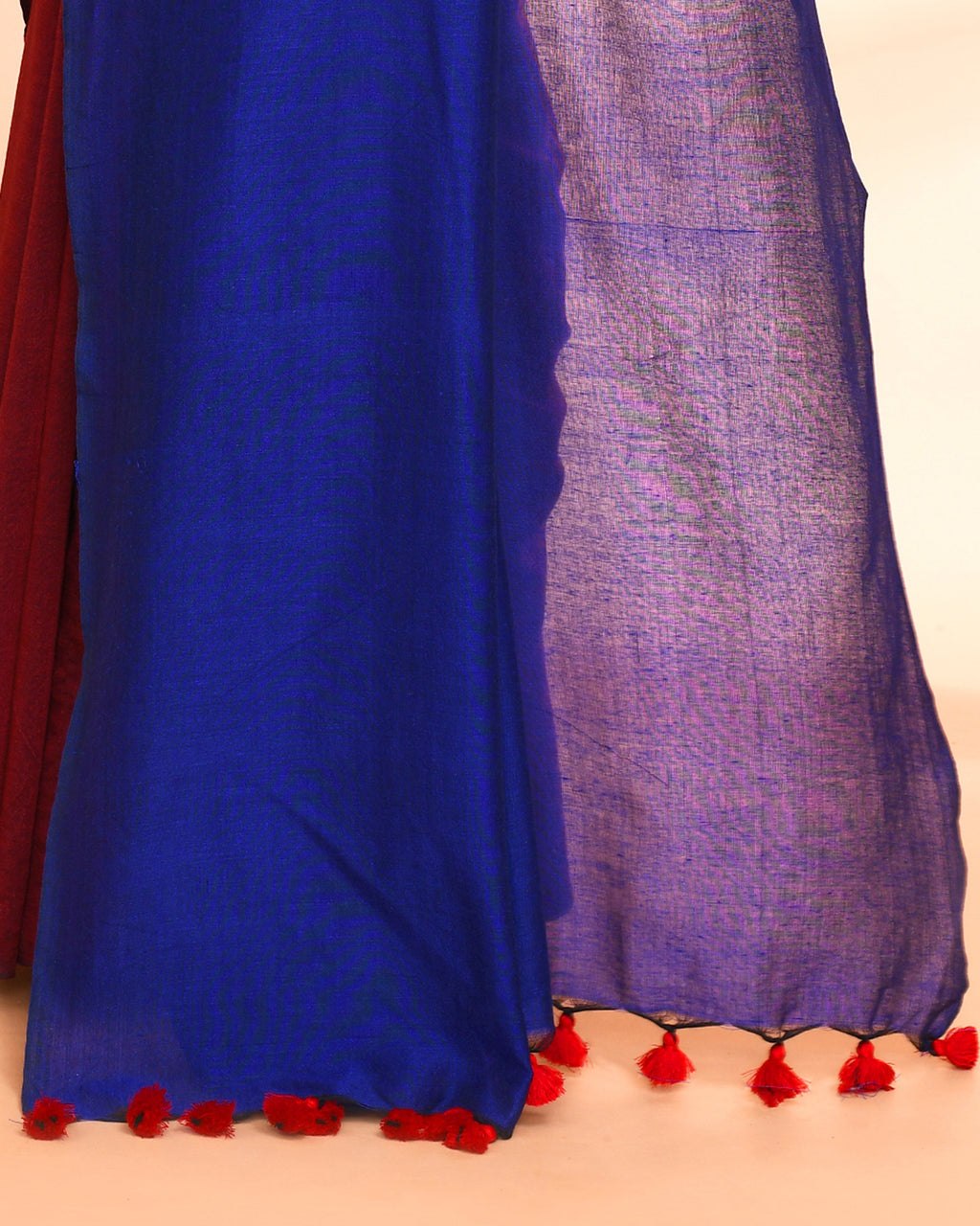 Handspun Cotton Maroon Handloom Saree with Blouse