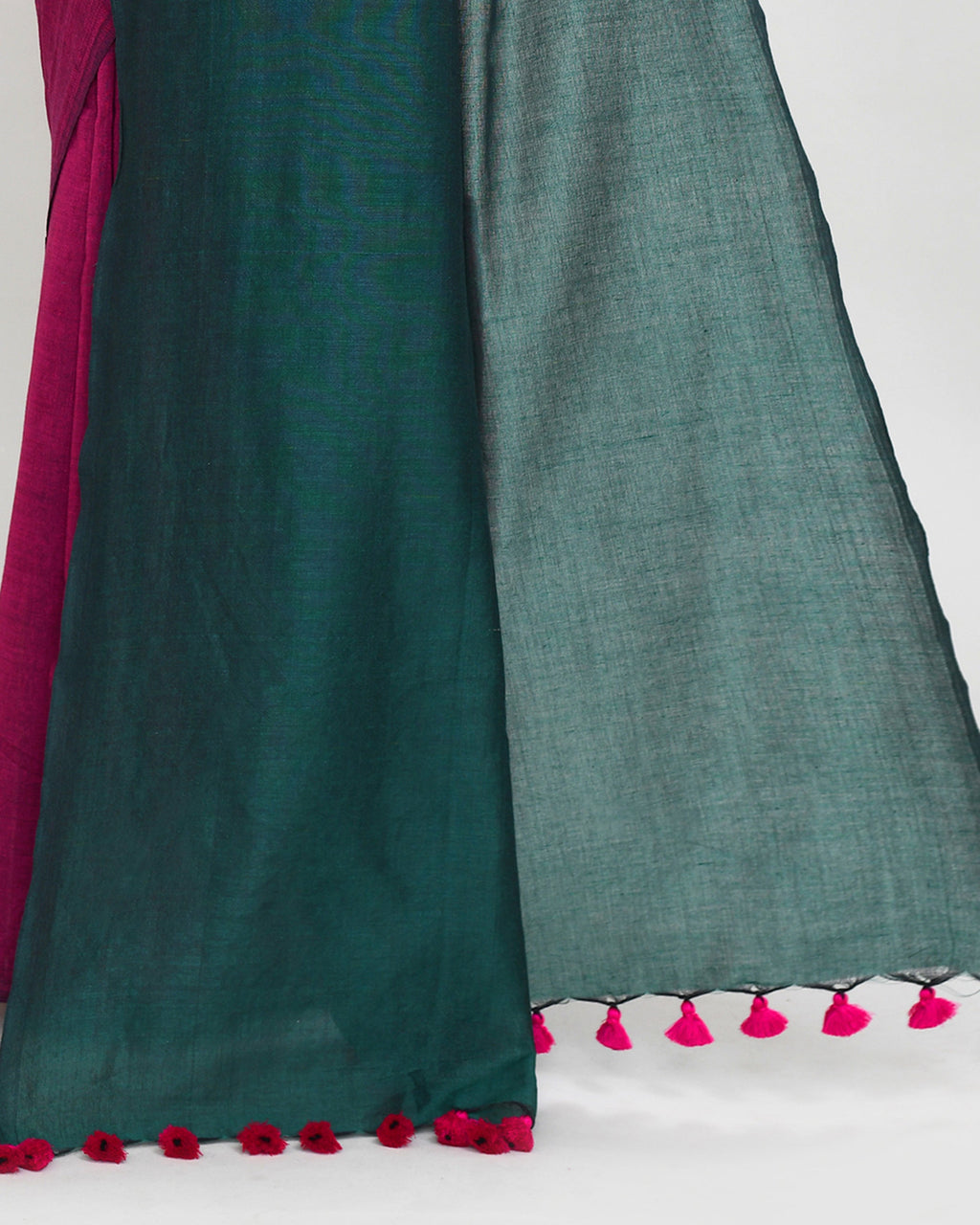 Rani Pink Handspun Cotton Handloom Saree With Matching Blouse