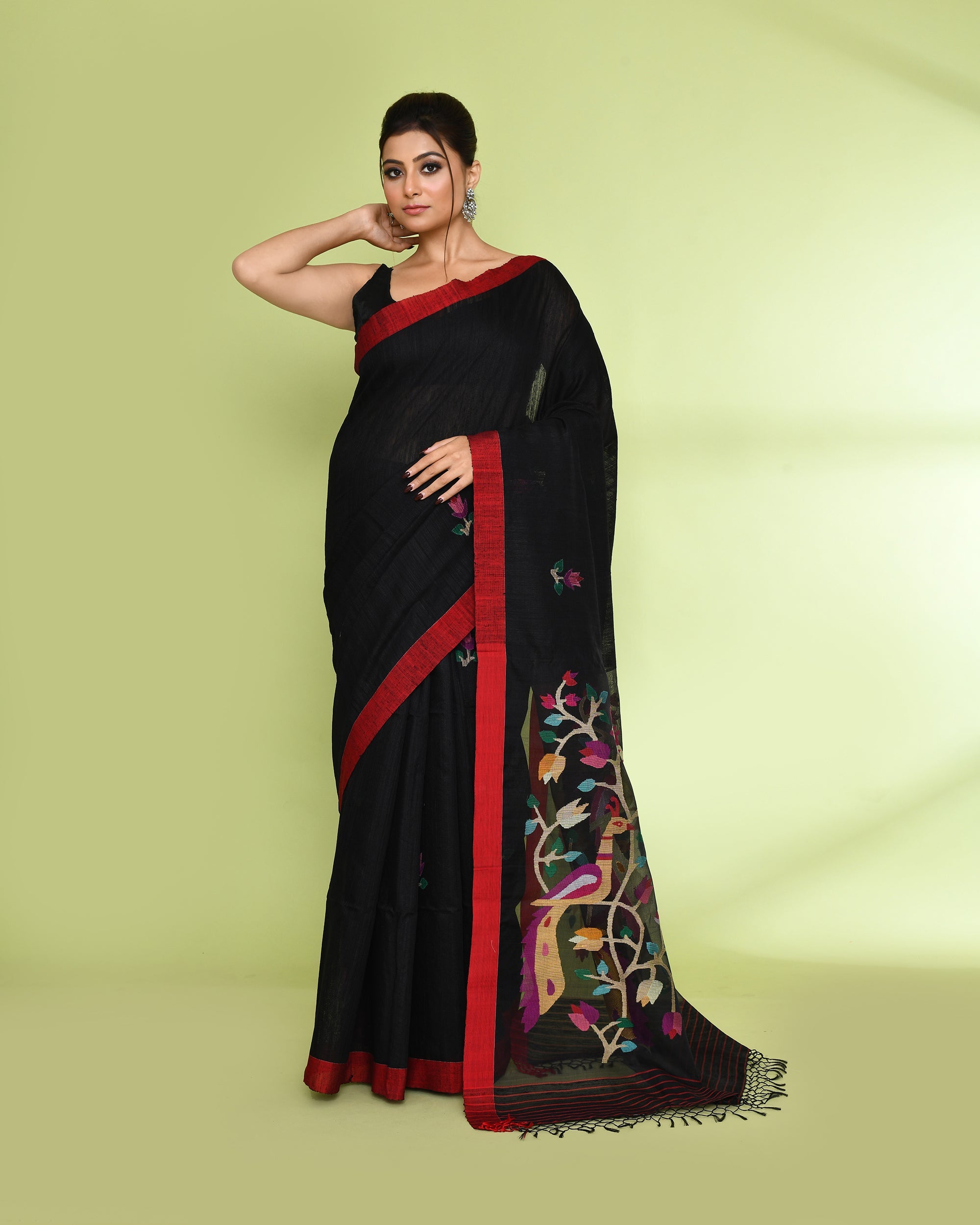 Black Embellished Matka Silk Jamdani Saree