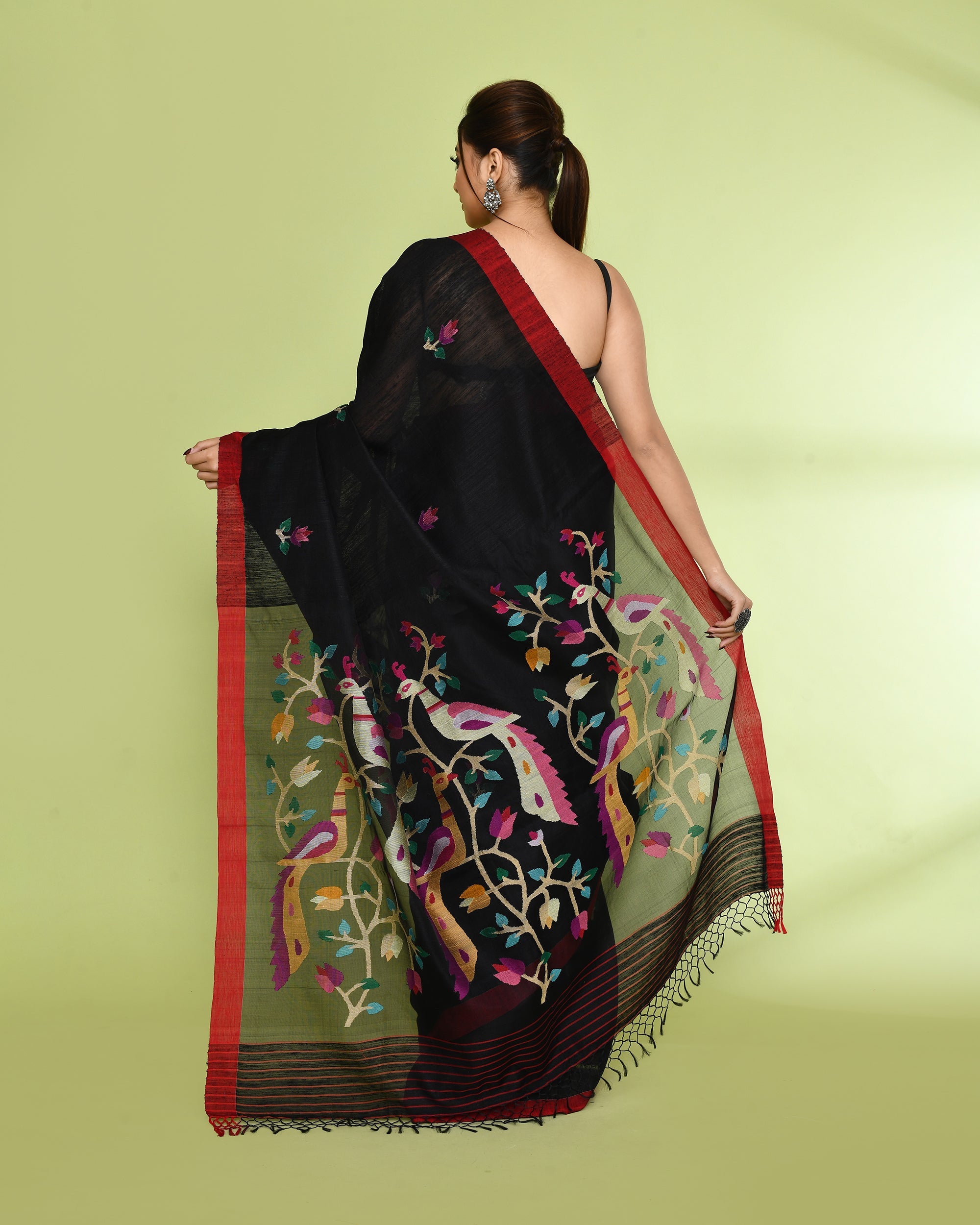 Black Embellished Matka Silk Jamdani Saree