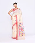 Off-white Matka Silk Jamdani saree with intricate embellishments