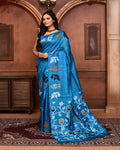 Piyari Fashion Turquoise Blue Tussar Silk Jamdani Saree With Blouse Piece