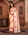 Elegant off white Tussar silk Jamdani saree with blouse piece