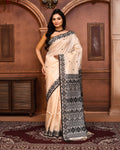 Off-white Tussar silk Jamdani saree with intricate embroidery and matching blouse piece