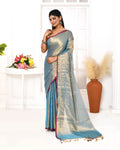 Copper blue dual-tone organic tissue saree with shimmering aesthetic