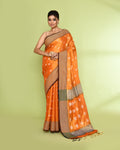 Orange dual-tone tissue Jamdani saree with Zari work and black accents