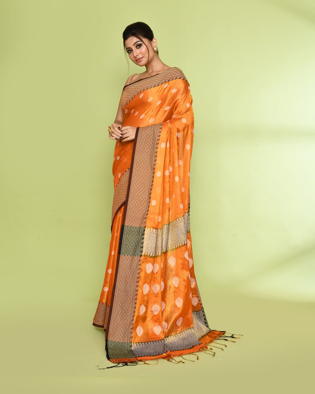 Orange Zari Cotton Tissue Jamdani Saree with Handloom Detail
