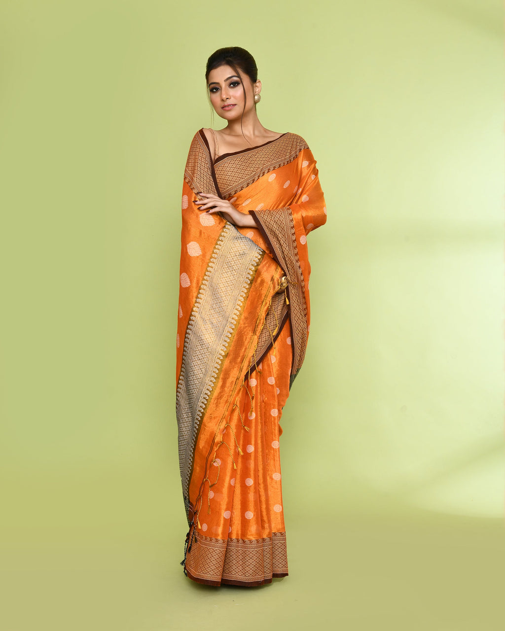 Orange Zari Cotton Tissue Jamdani Saree with Handloom Detail