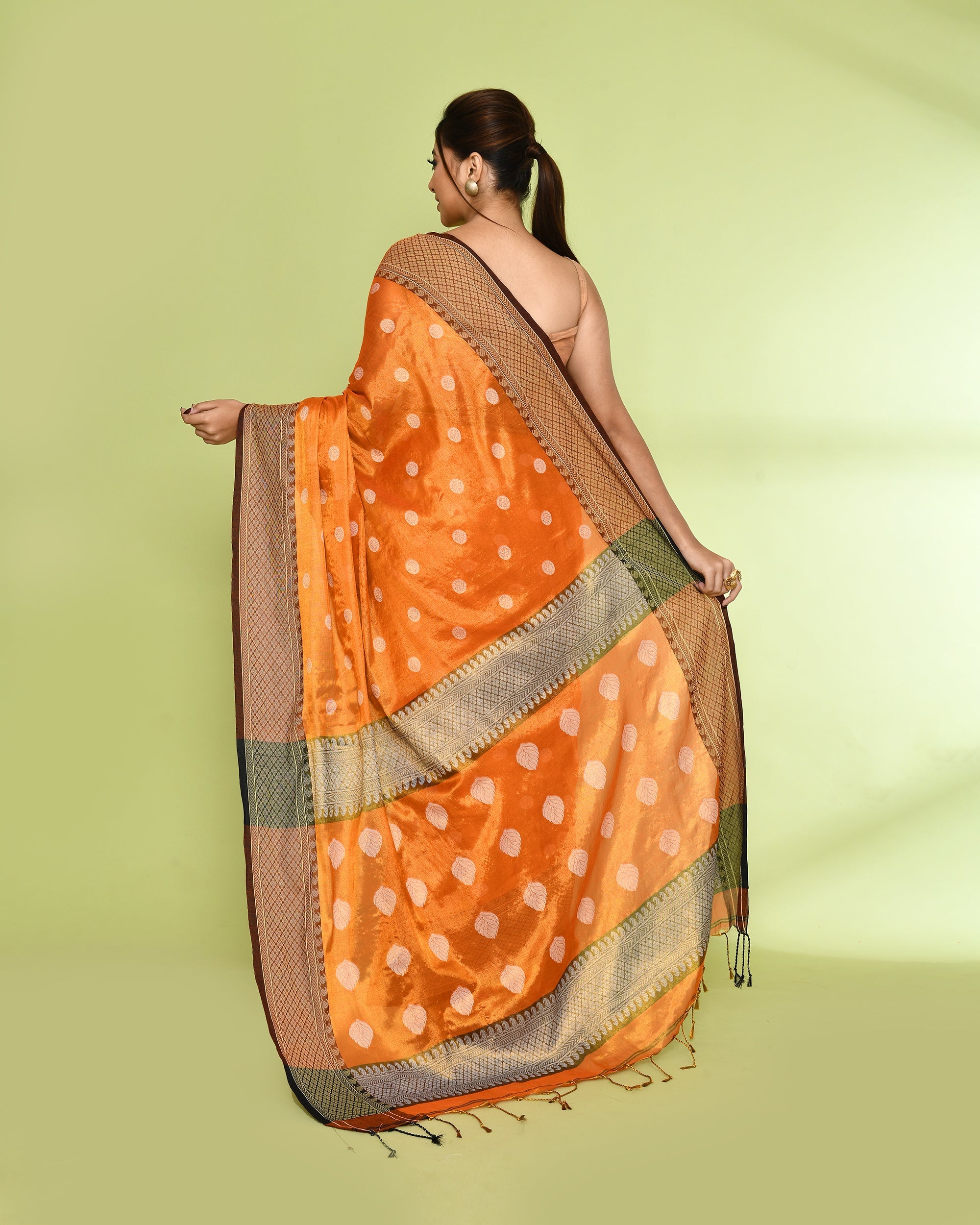 Orange Zari Cotton Tissue Jamdani Saree with Handloom Detail